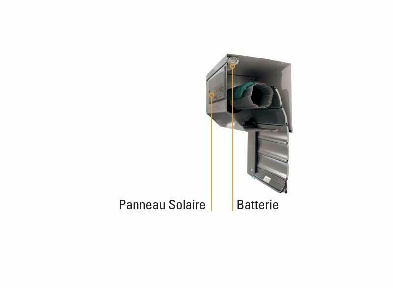 Coffre pour volet roulant solaire avec le panneau solaire et la la batterie solaire intégrée